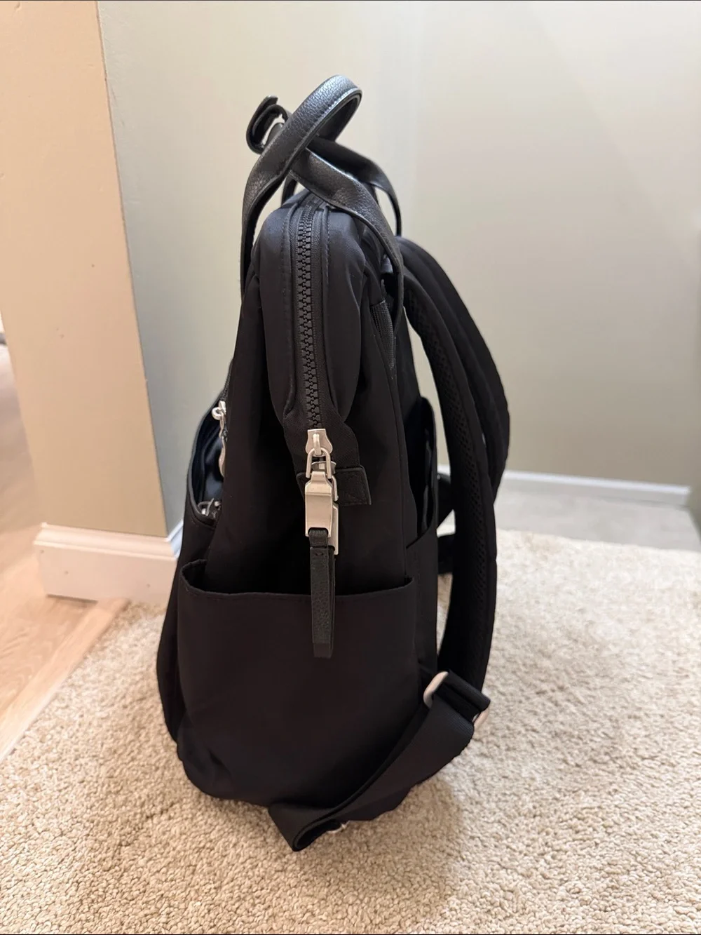 Baggallini Soho Black Women’s Nylon Backpack with Silver Hardware